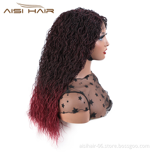 Aisi Hair New Design Wholesale Senegalese Twist Braided Swiss Lace Wigs Long Braided Ombre Red Front Lace Wigs For Black Women